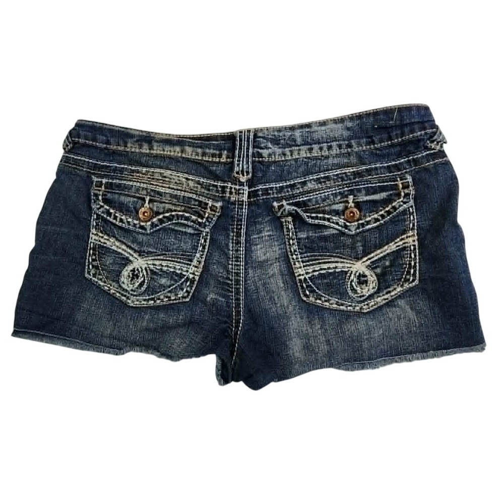 rue21 Low Rise Cut Off Shorts Blue Distressed Denim Frayed Hem Size 13/14